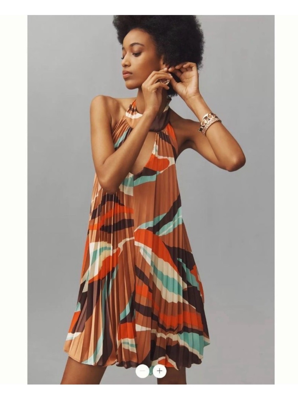 Pleated Halter Swing Dress in Multi-Color